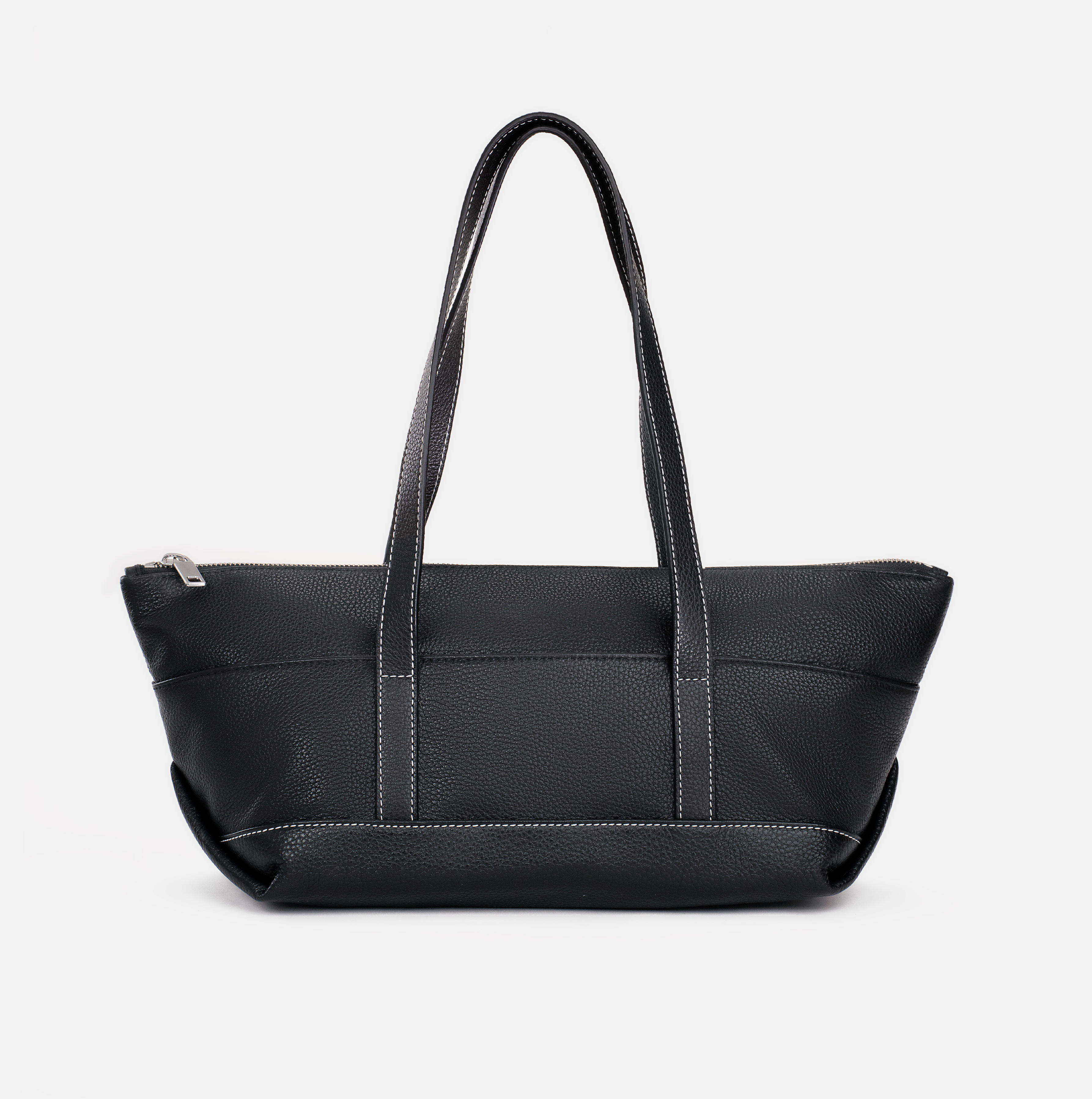 Maria pebble leather shoulder bag in black with white stitching Maria pebble leather shoulder bag in black with white stitching