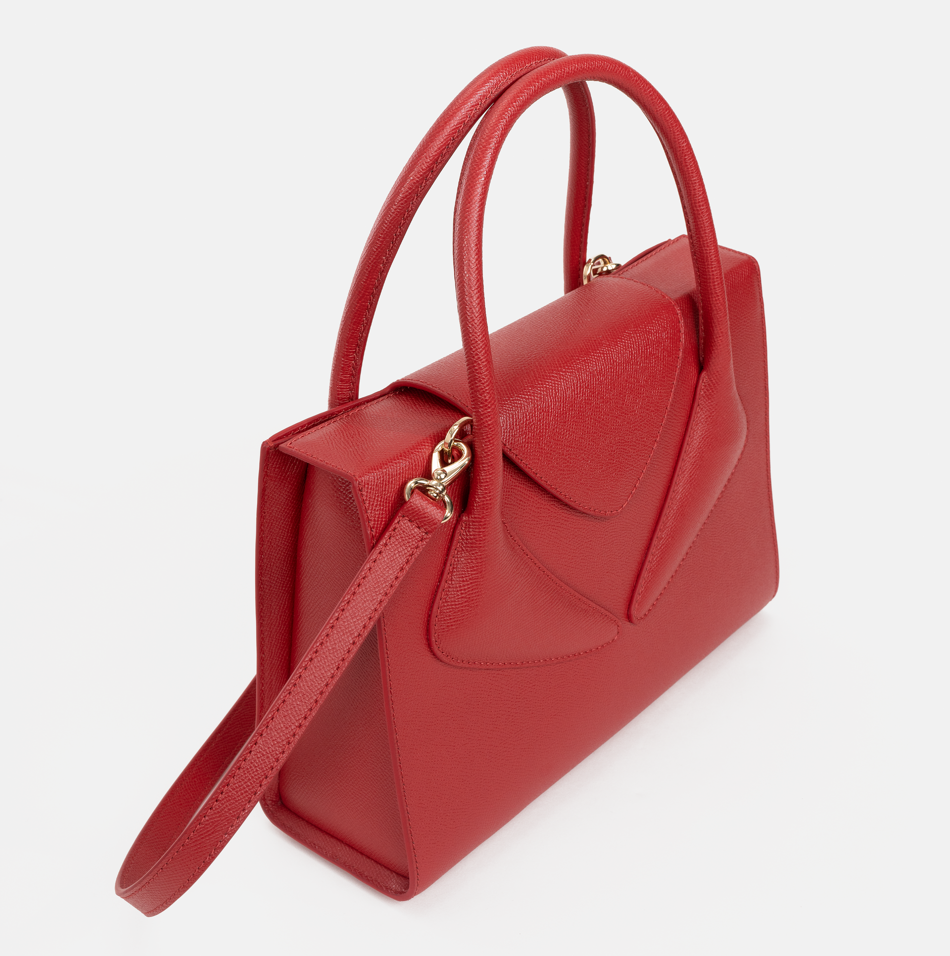 Madelon cross grain embossed leather shoulder bag in red