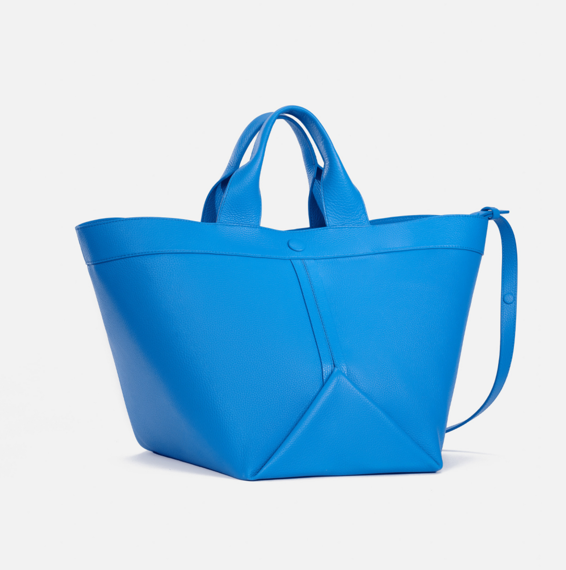 Gusset large pebble leather tote in azure