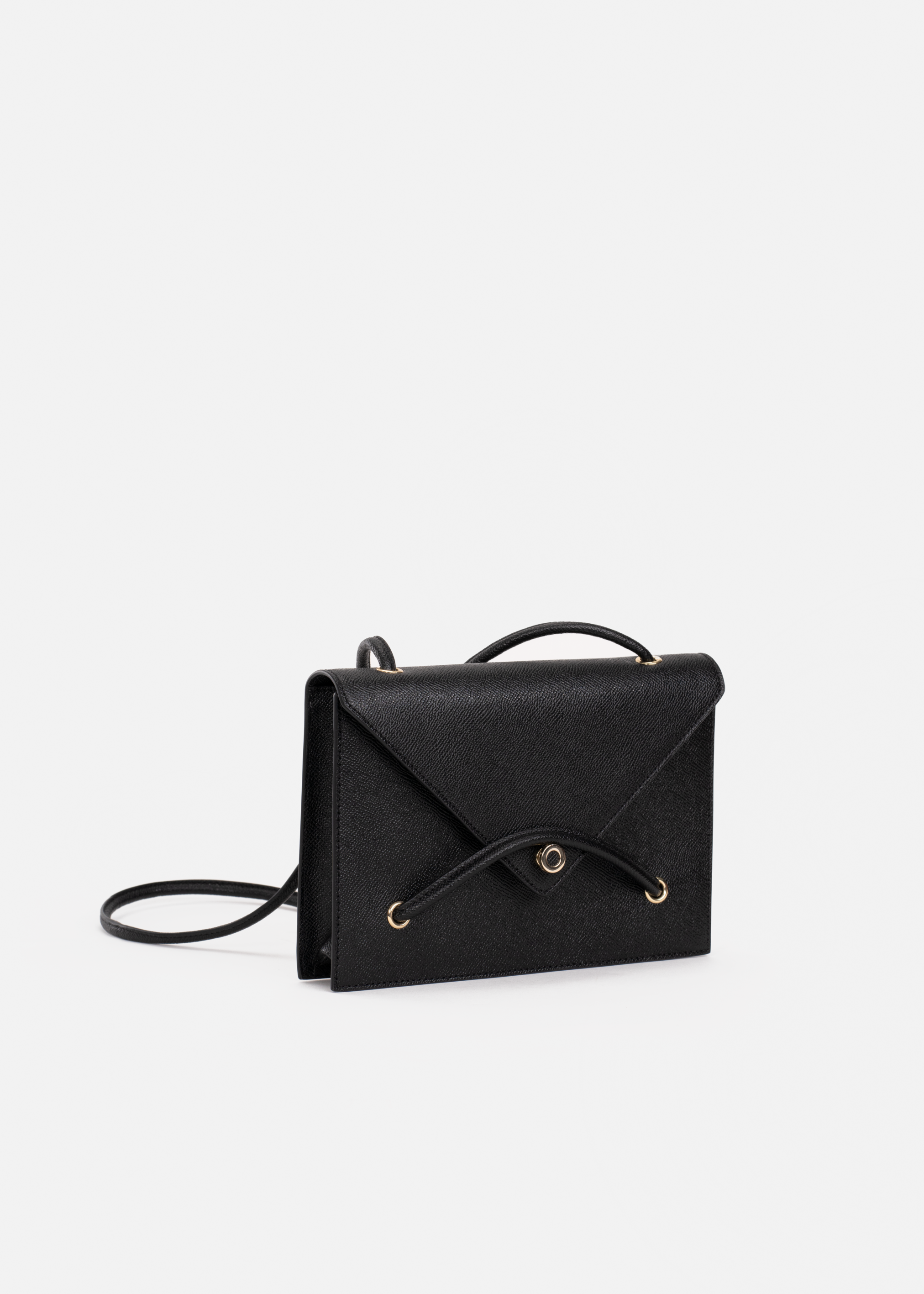 Lella Cross Grain Leather Crossbody in Black