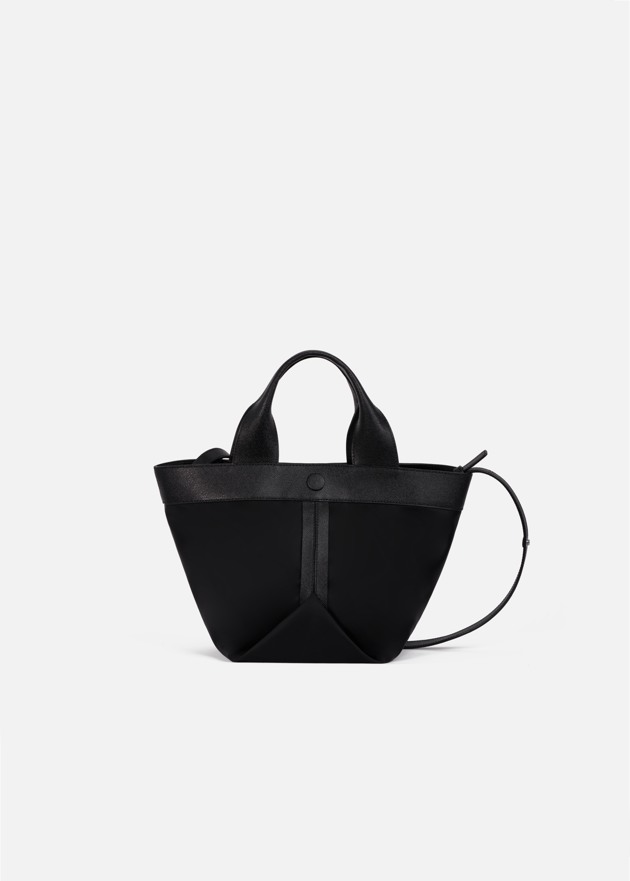 Gusset Medium Nylon/Cross Grain Leather Tote in Black/Black