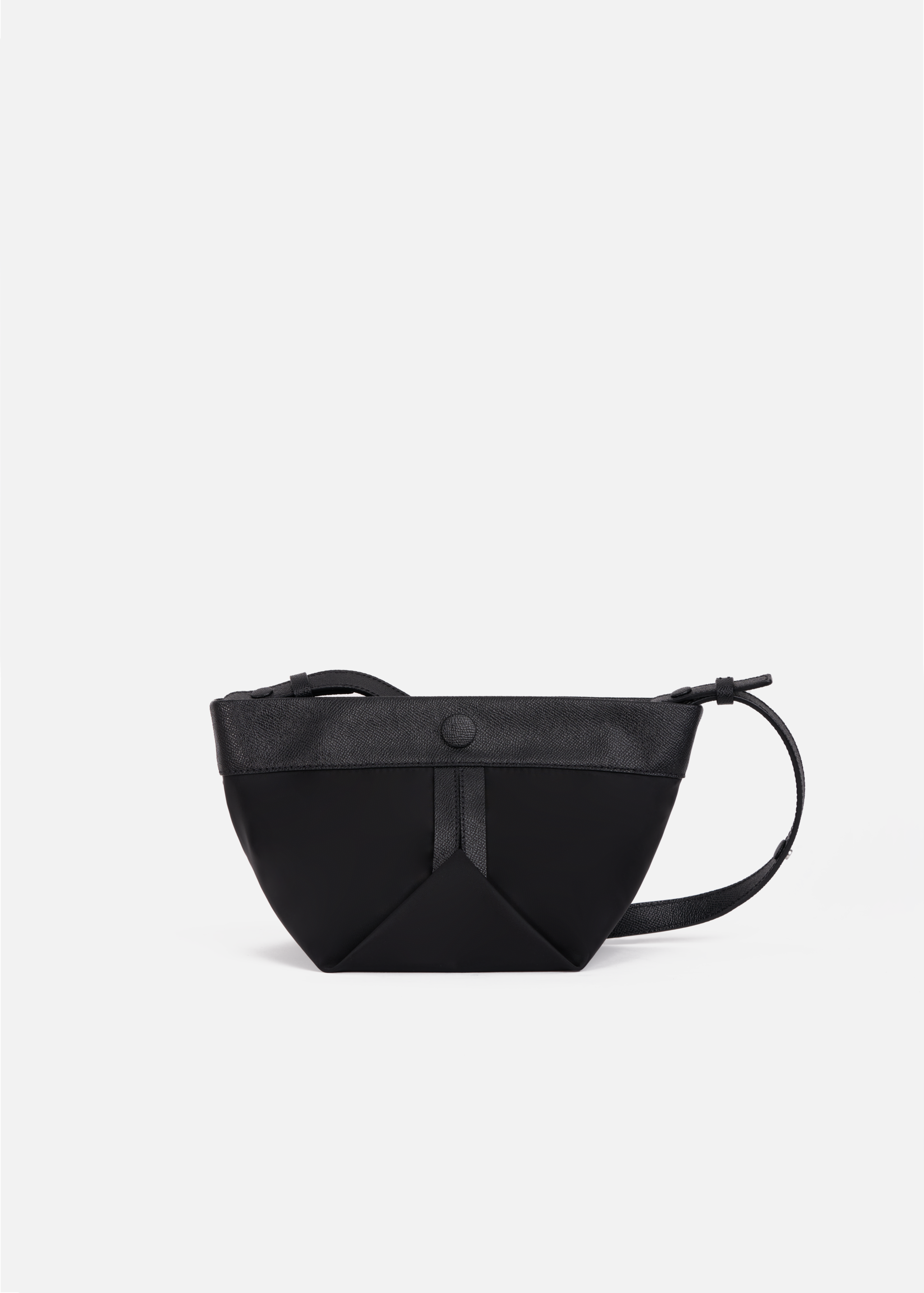 Gusset Nylon/Cross Grain Leather Crossbody in Black/Black