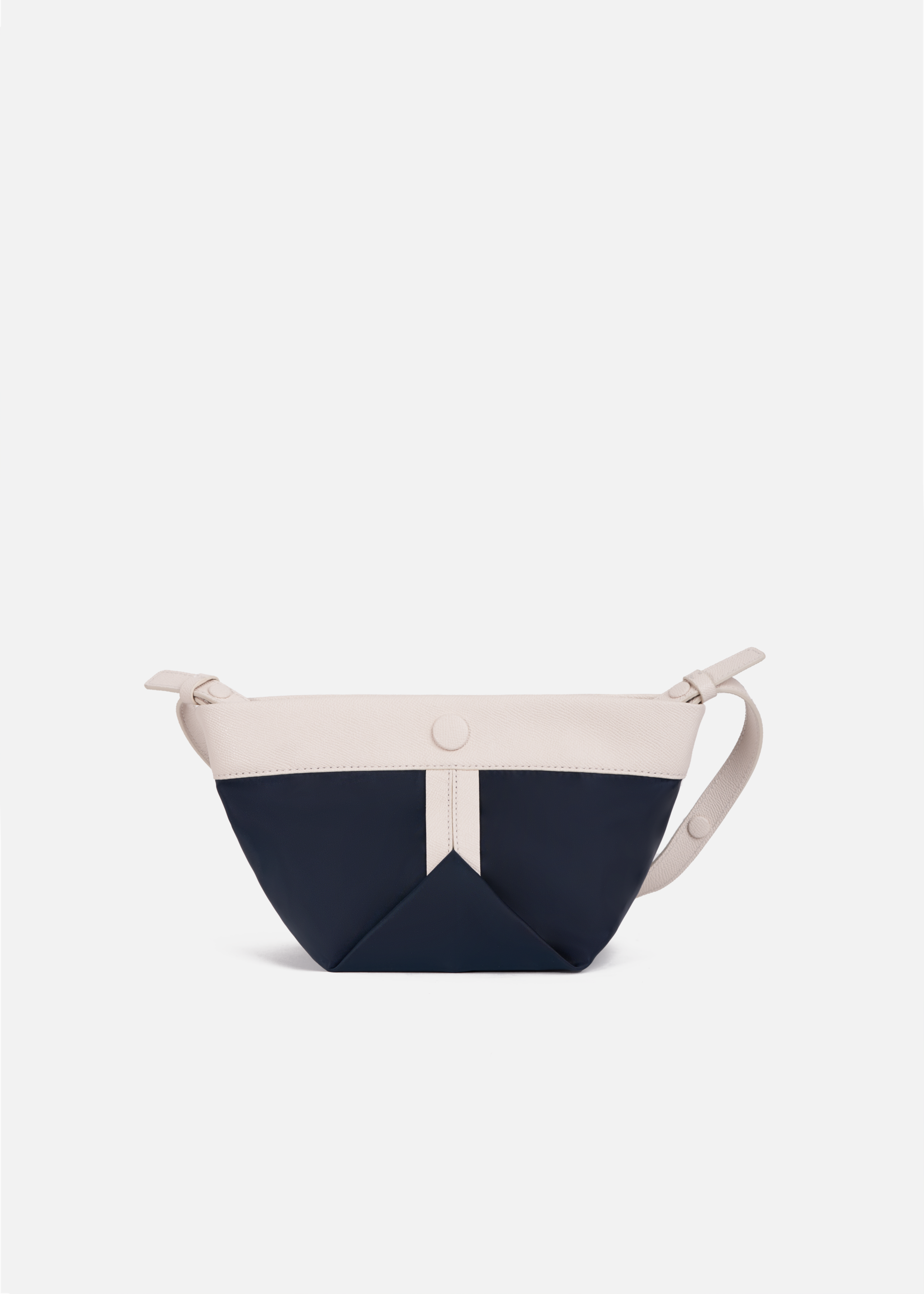 Gusset Nylon/Cross Grain Leather Crossbody in Navy/Chalk