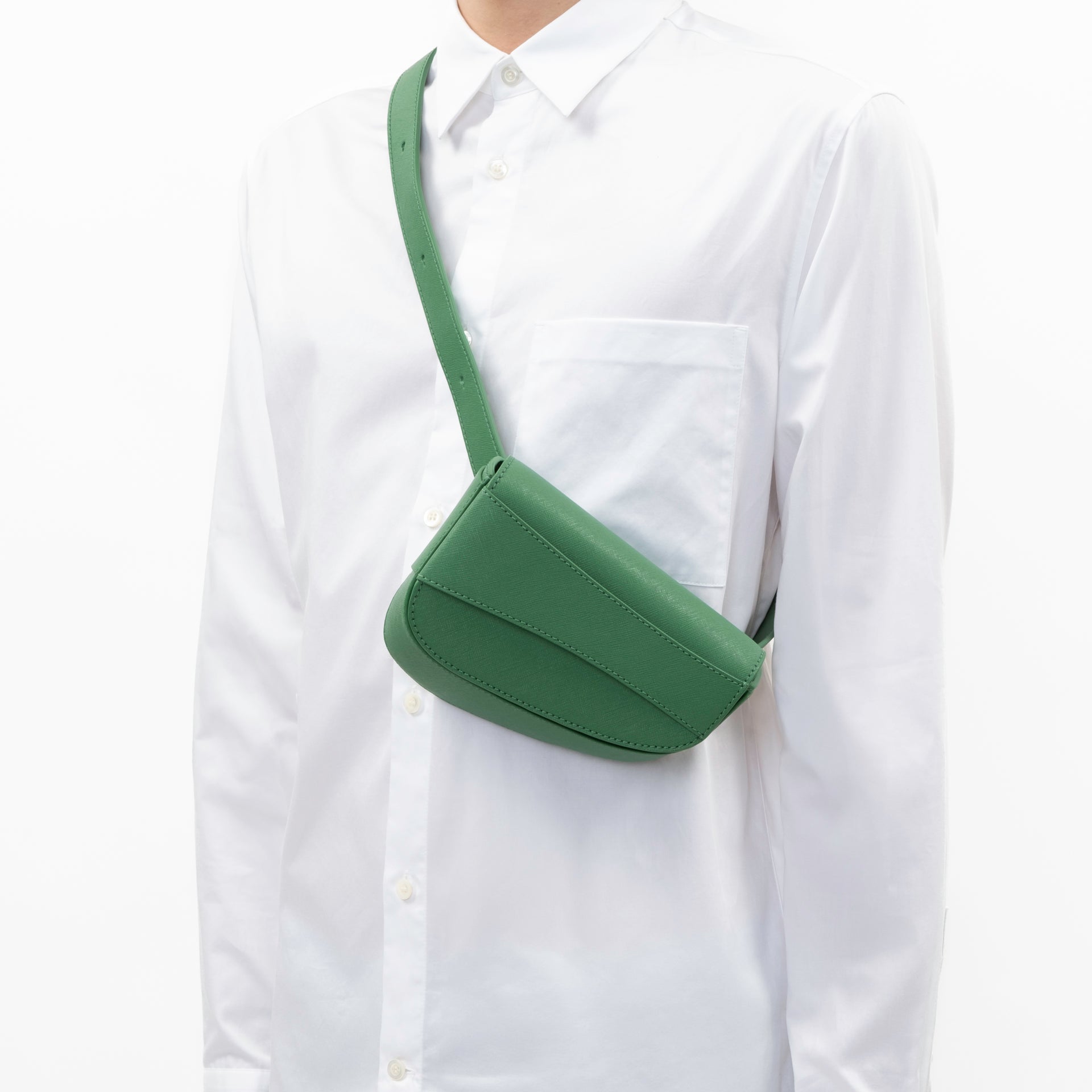 Ellipse Saffiano Leather Fanny Pack in Verde