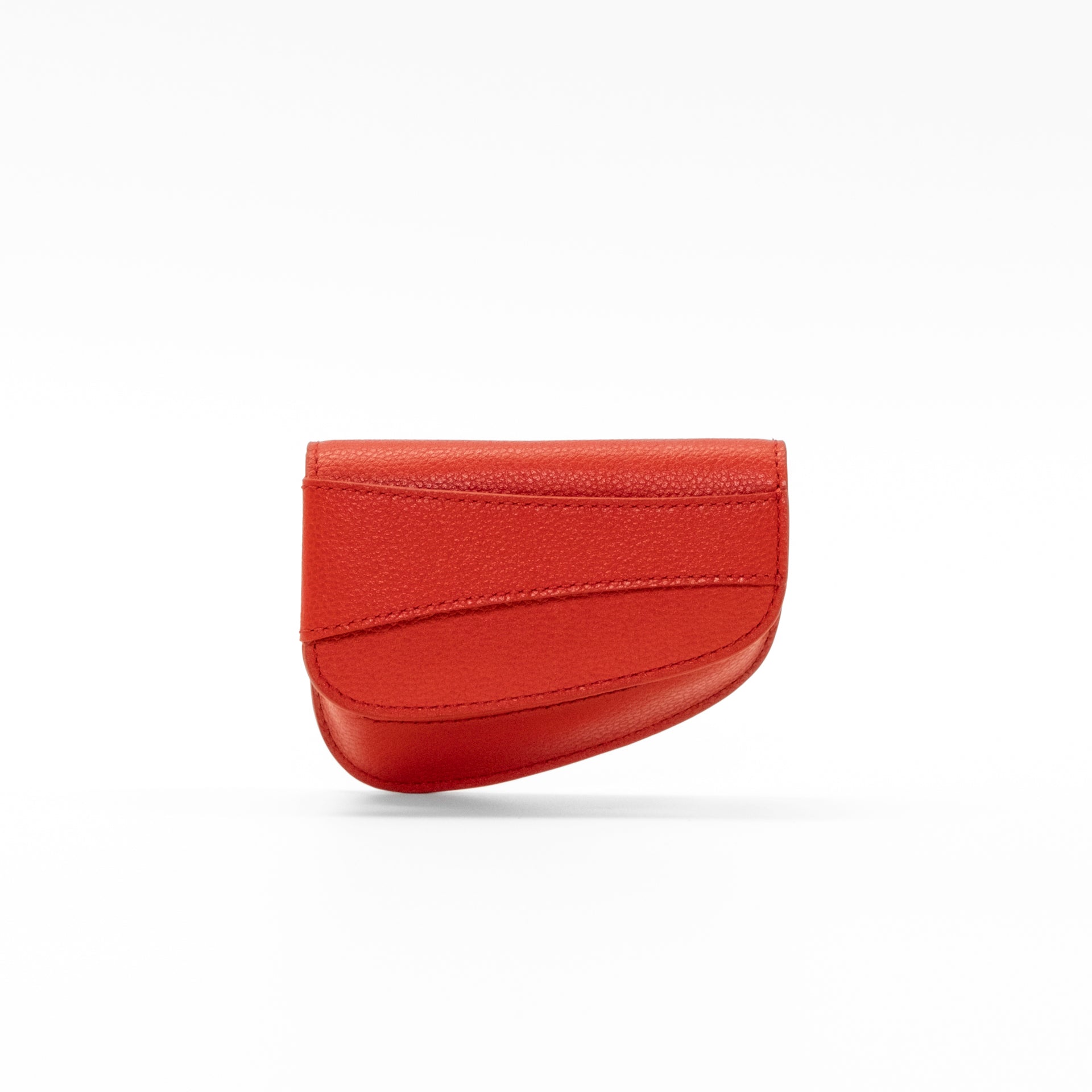 Ellipse Pebble Leather Mini Cardholder in Tomato