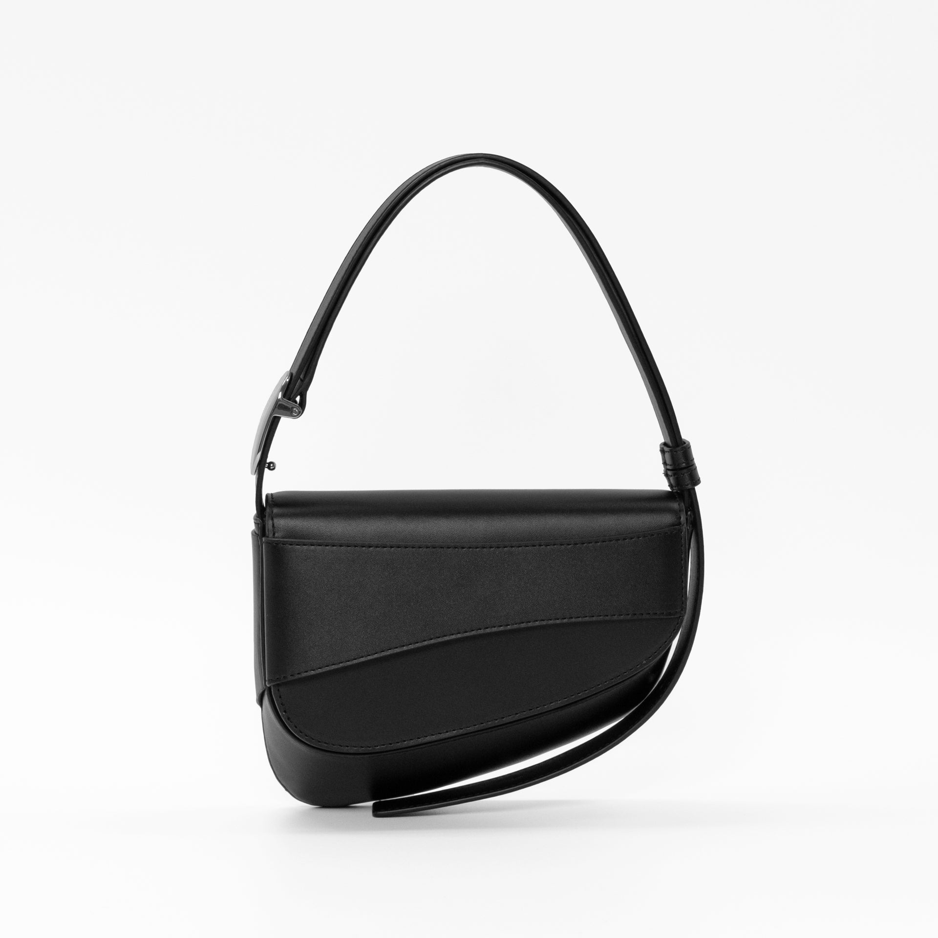 Ellipse Smooth Leather Shoulder Bag in Ink