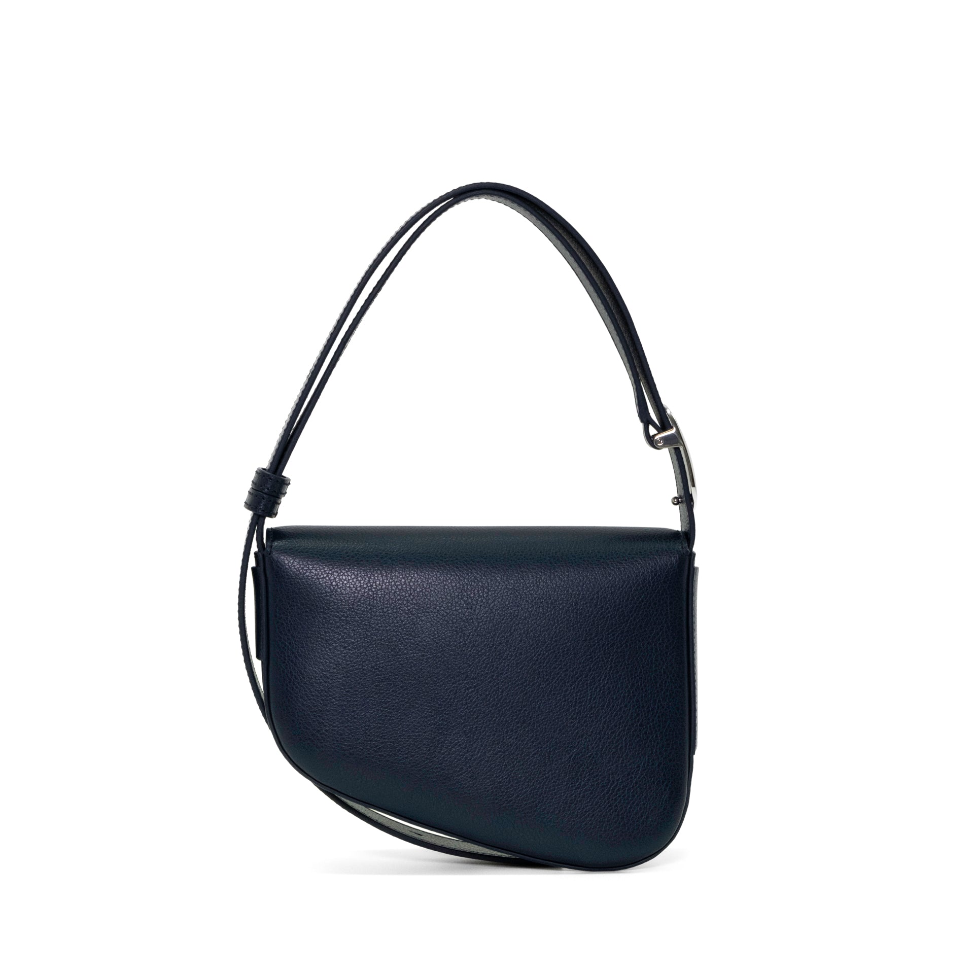 Ellipse Pebble Leather Shoulder Bag in Navy