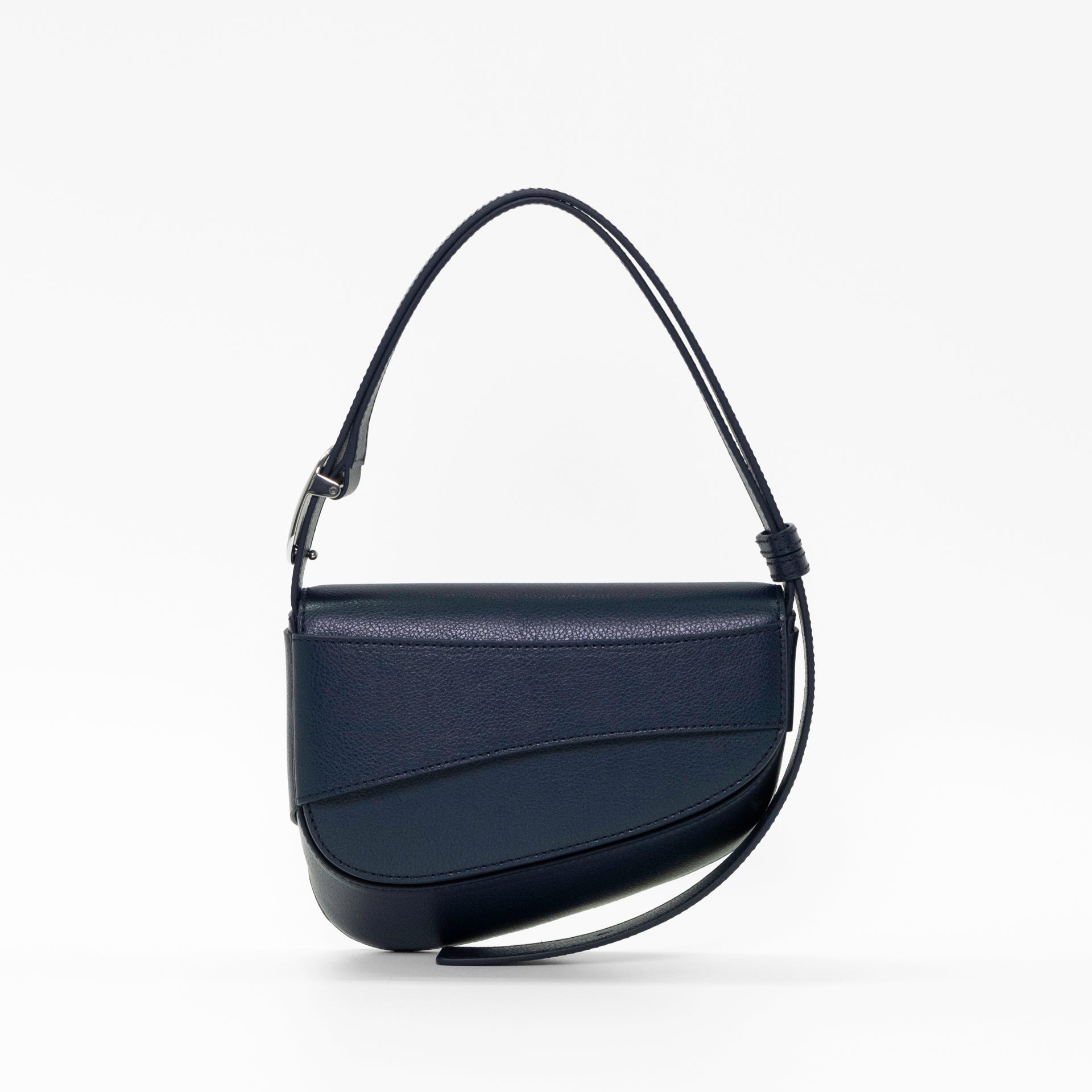 Ellipse Pebble Leather Shoulder Bag in Navy