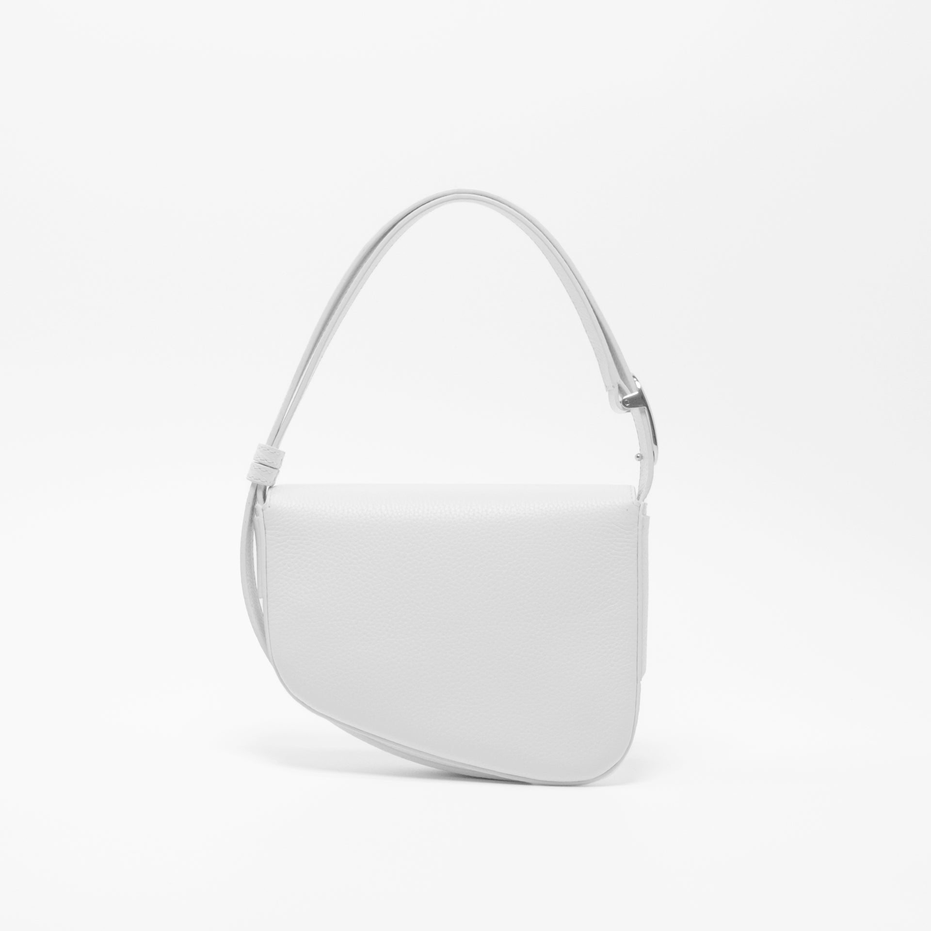 Ellipse Pebble Leather Shoulder Bag in Optic White