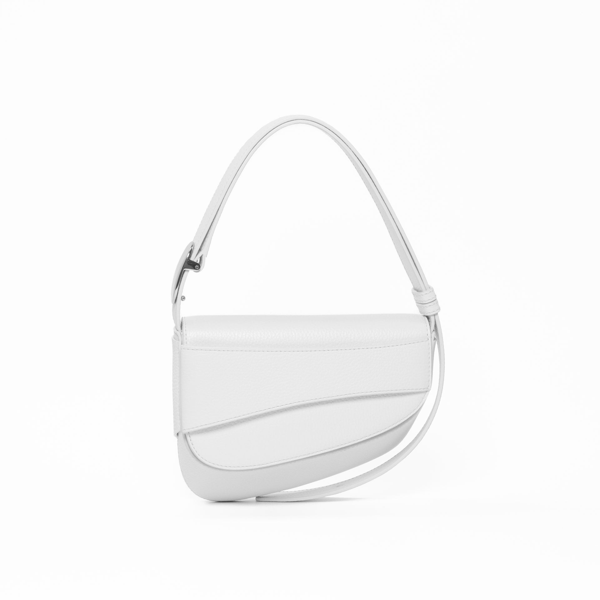 Ellipse Pebble Leather Shoulder Bag in Optic White