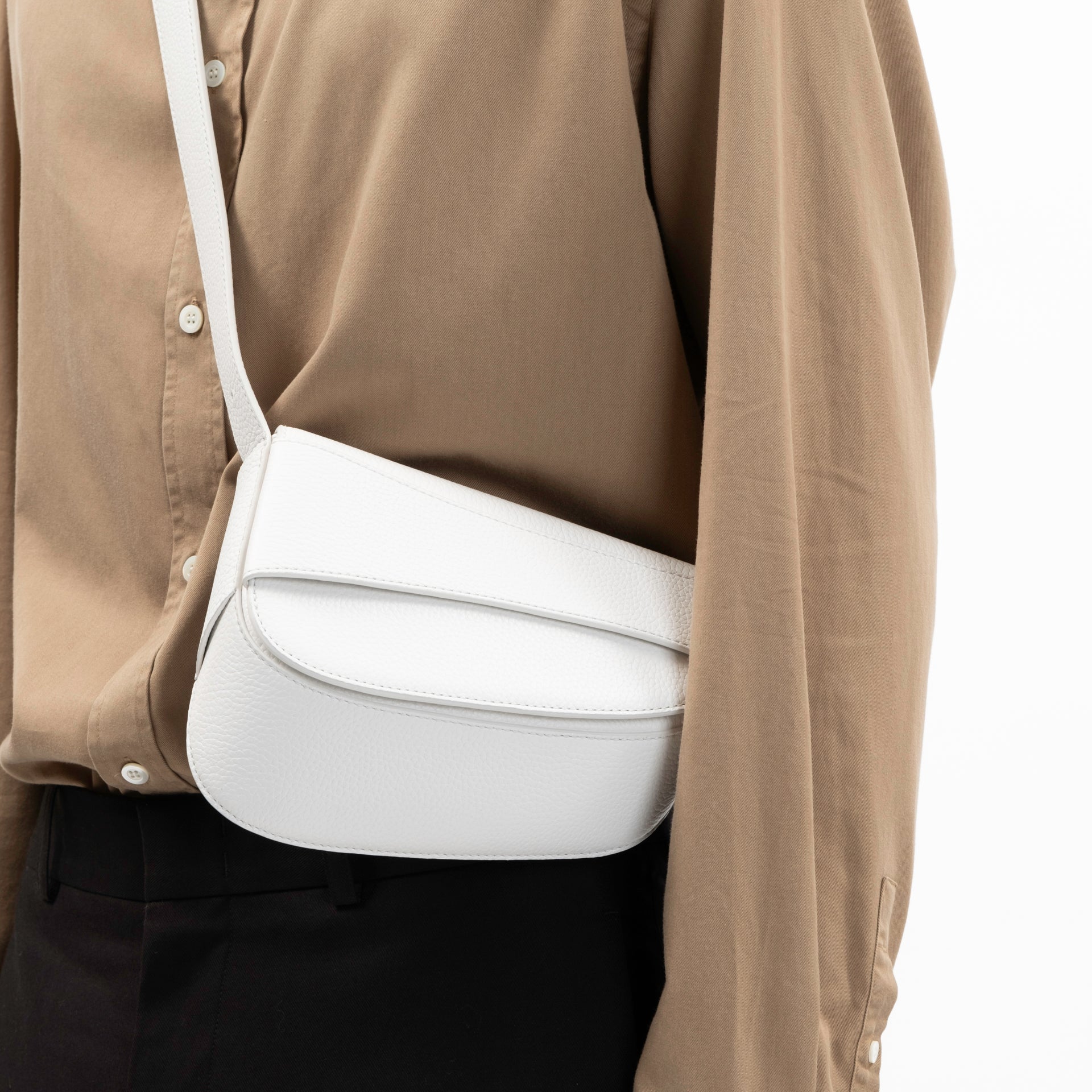 Ellipse Pebble Leather Shoulder Bag in Optic White