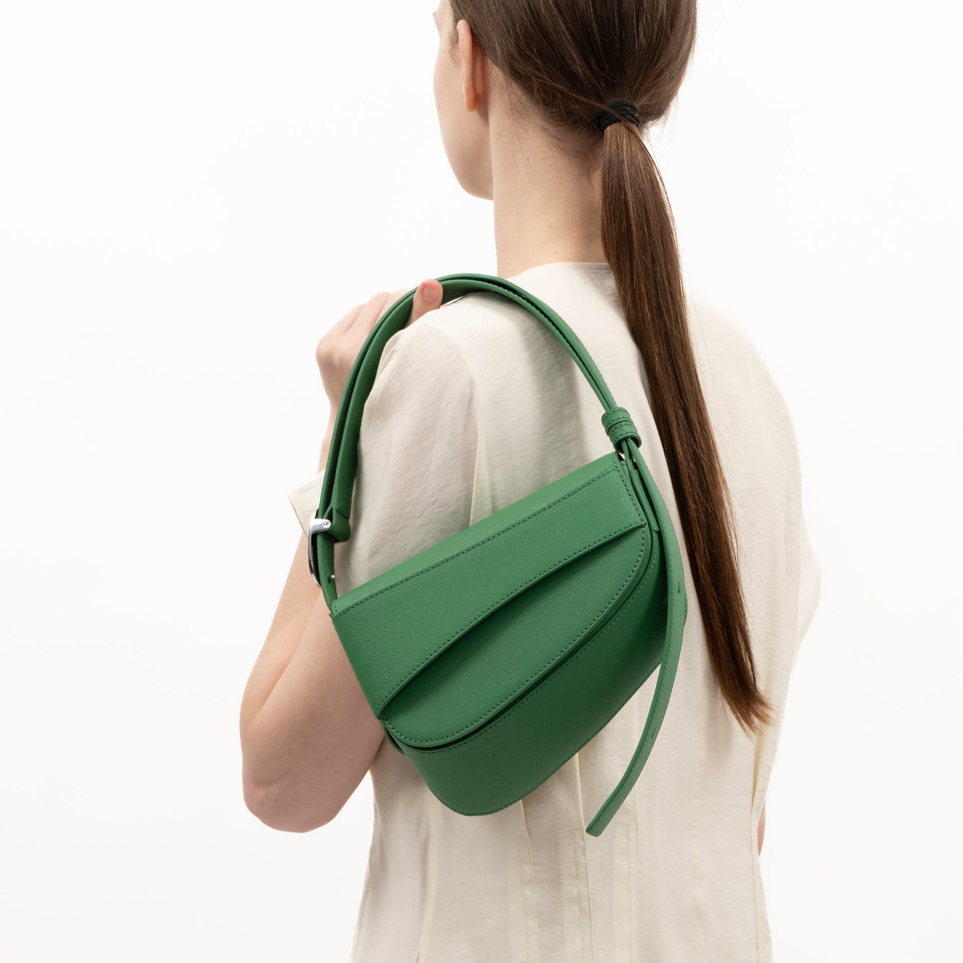 Ellipse Saffiano Leather Shoulder Bag in Verde