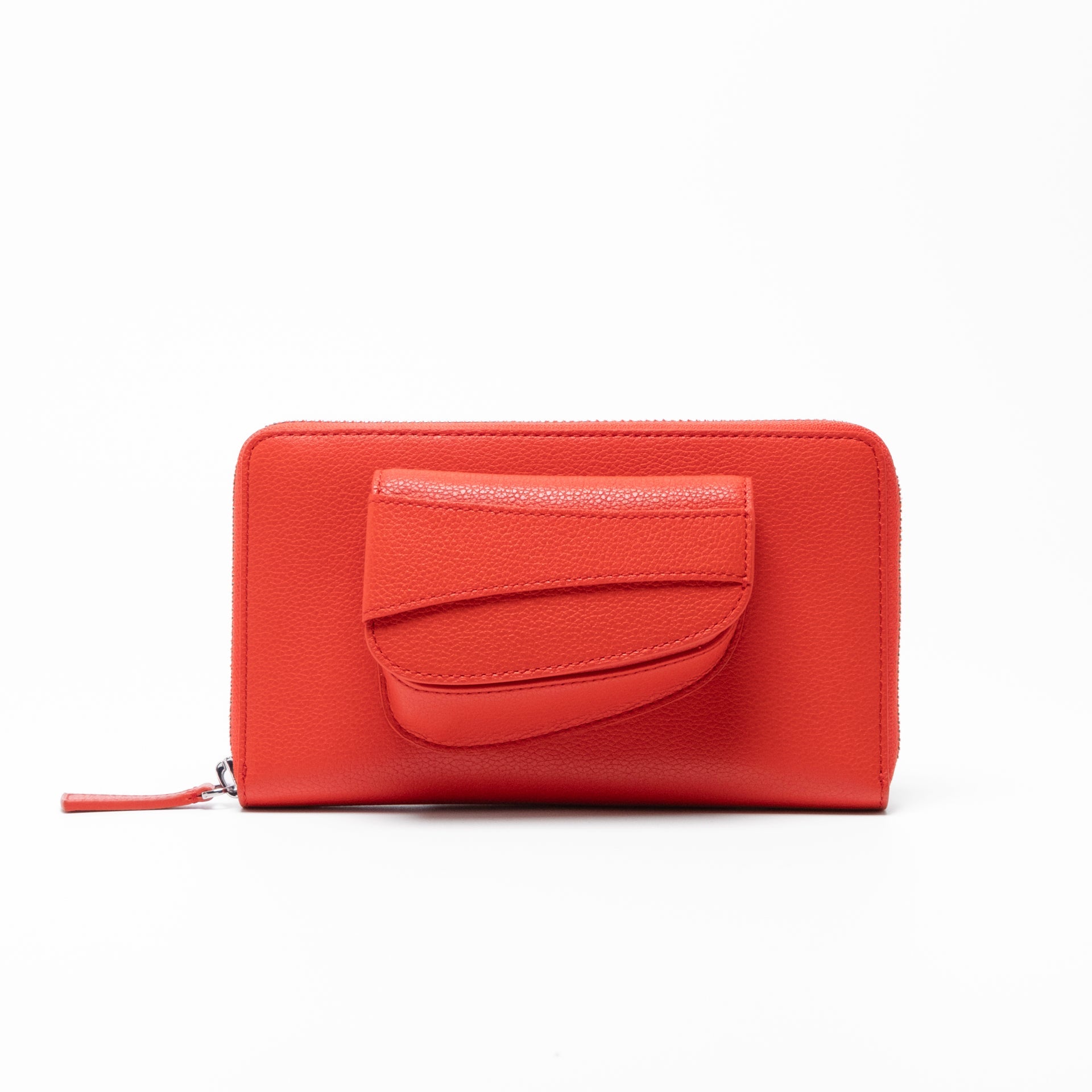 Ellipse Pebble Leather Travel Wallet in Tomato