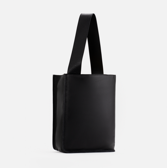 Eileen wraparound pebble leather shoulder bag in black