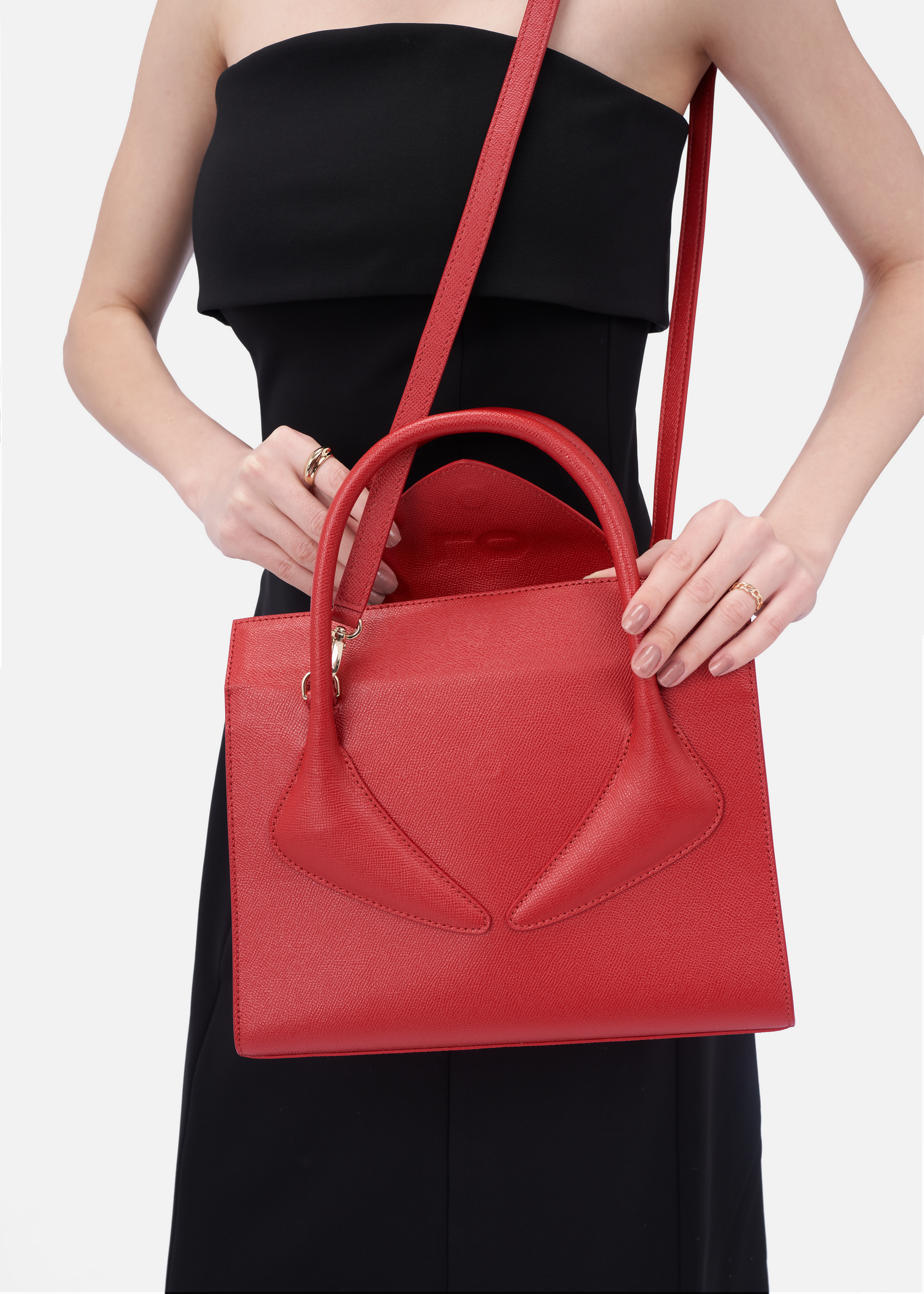 Madelon cross grain embossed leather shoulder bag in red - ro bags