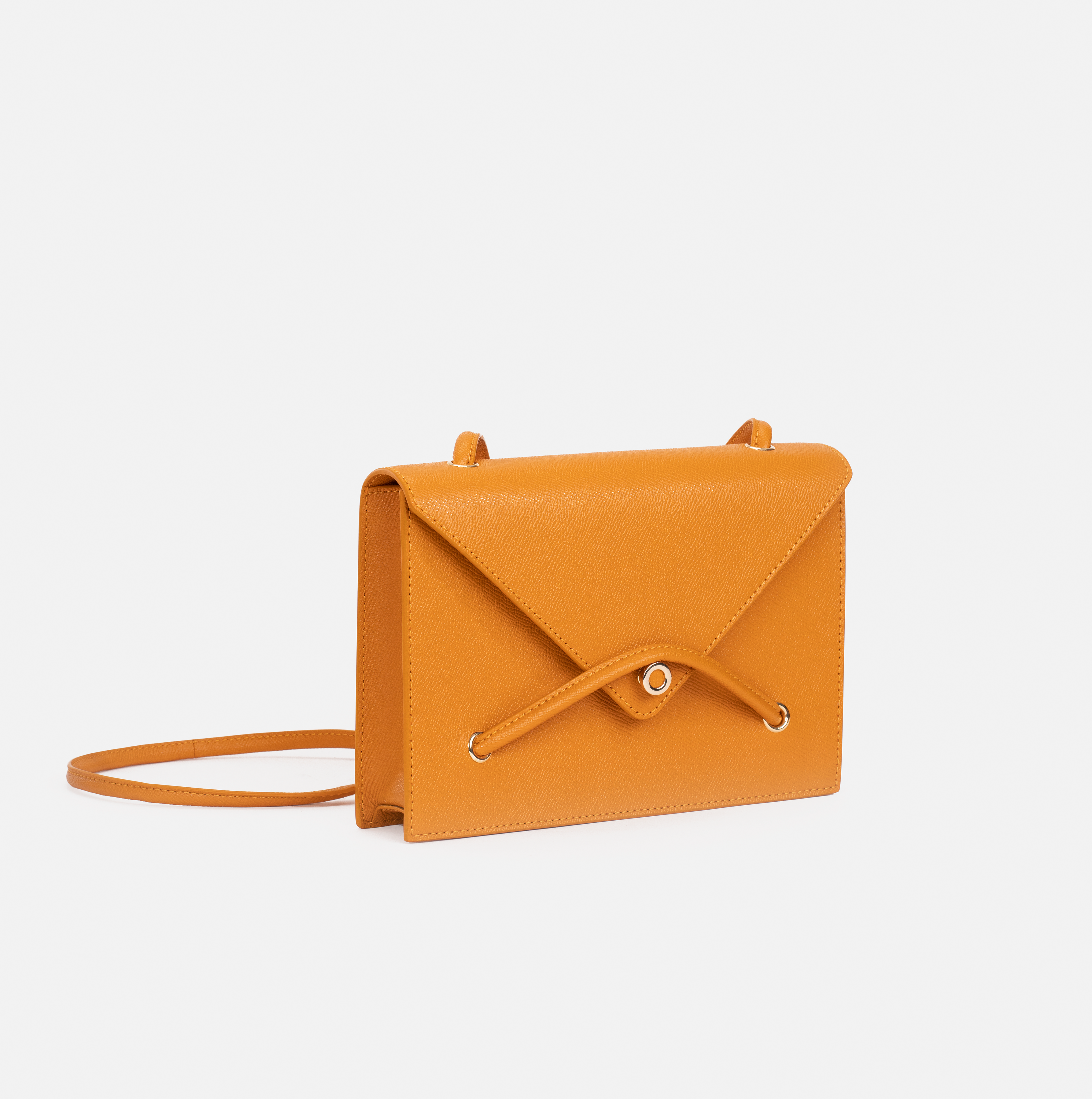 Lella cross grain embossed leather crossbody bag in mango