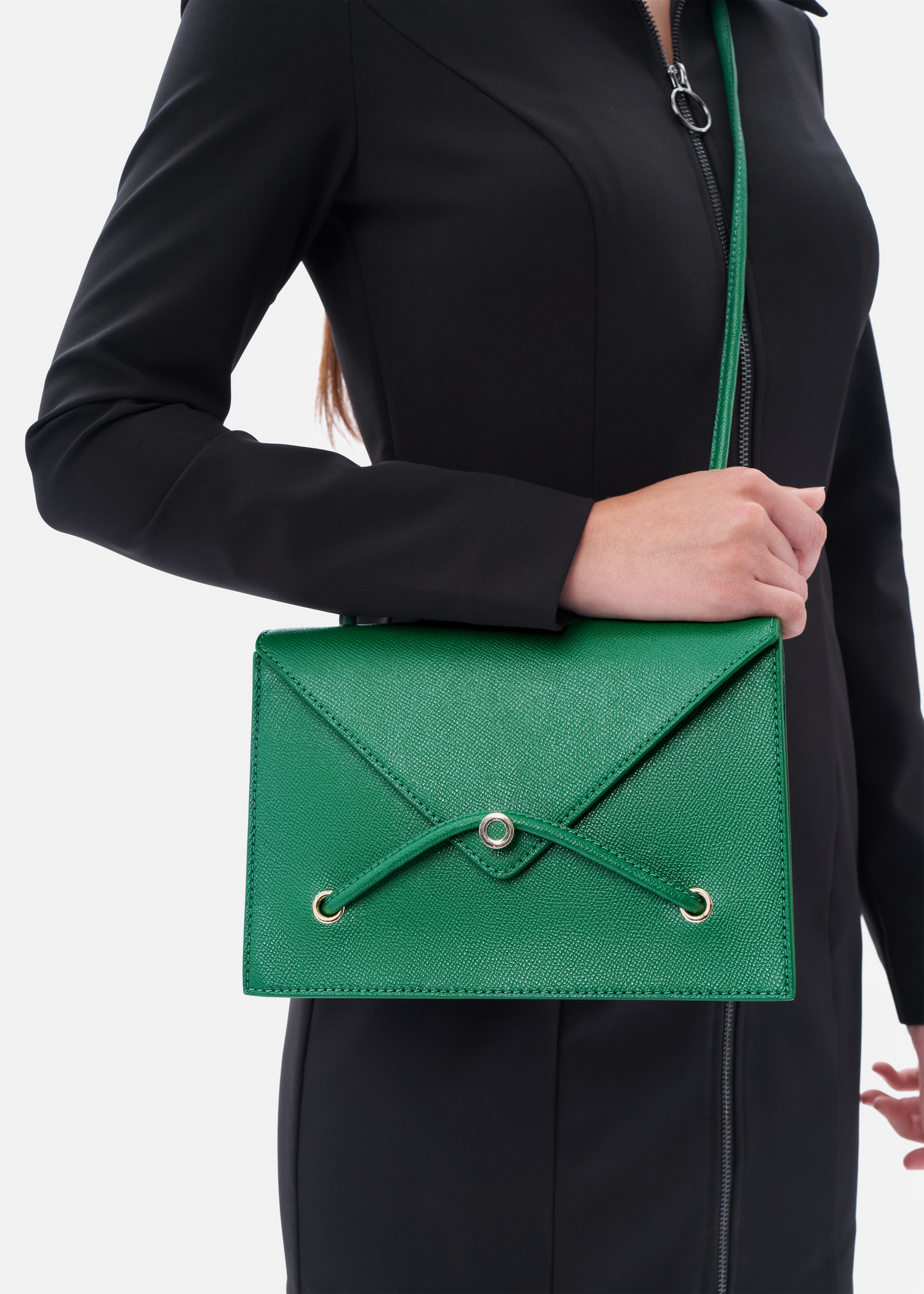 Lella cross grain embossed leather crossbody bag in verde - ro bags