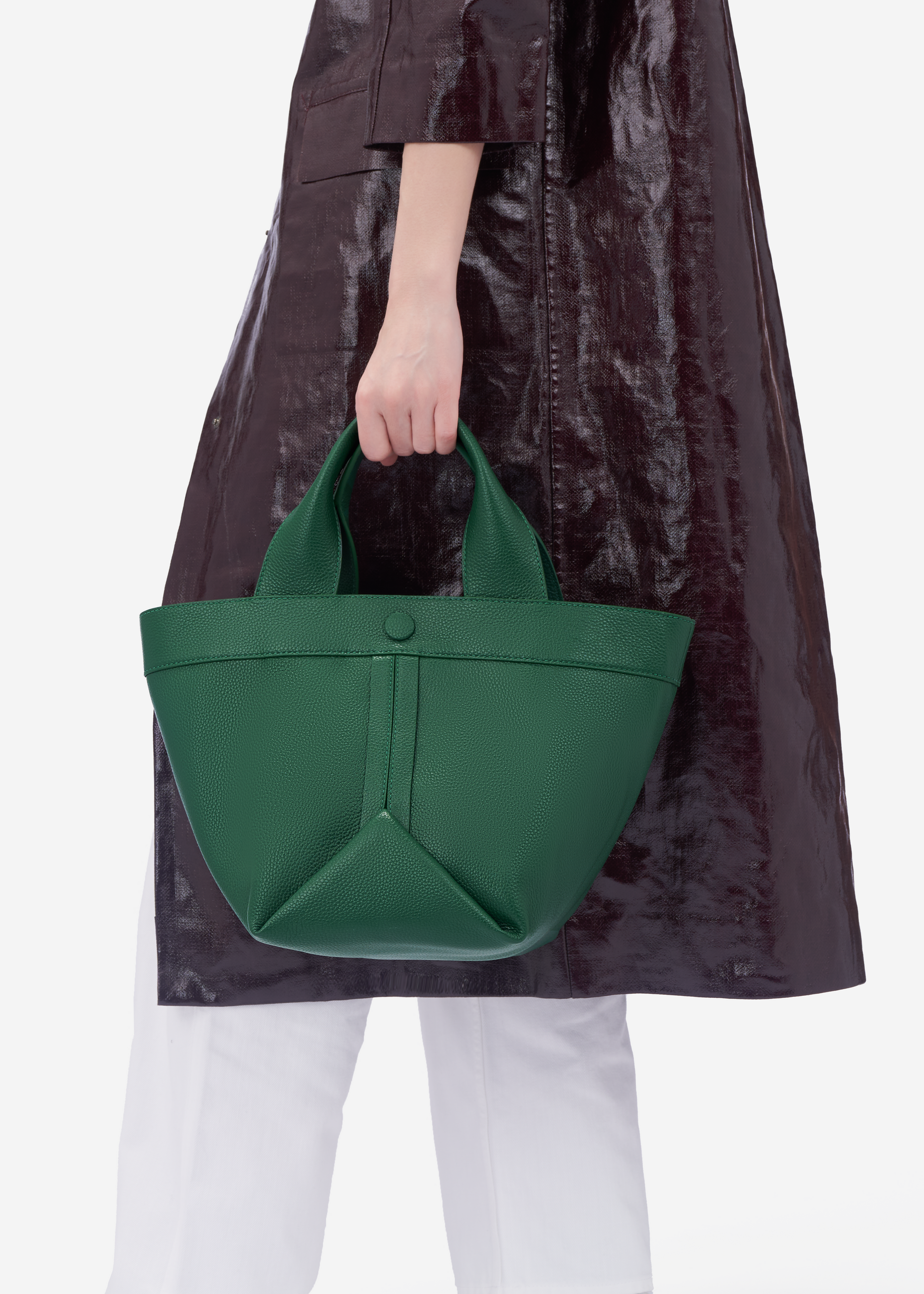 Gusset medium pebble leather tote in fern