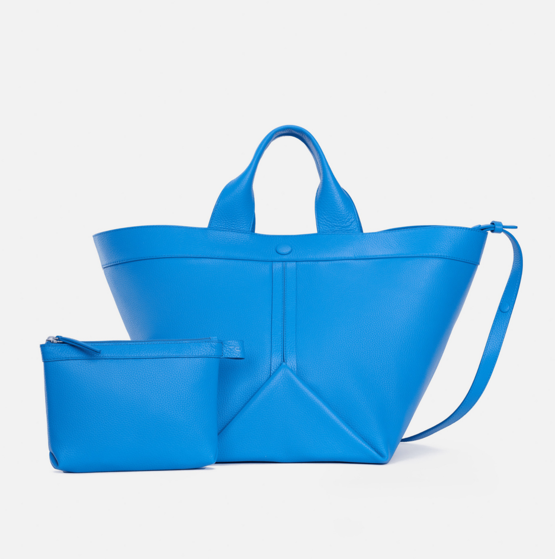 Gusset large pebble leather tote in azure