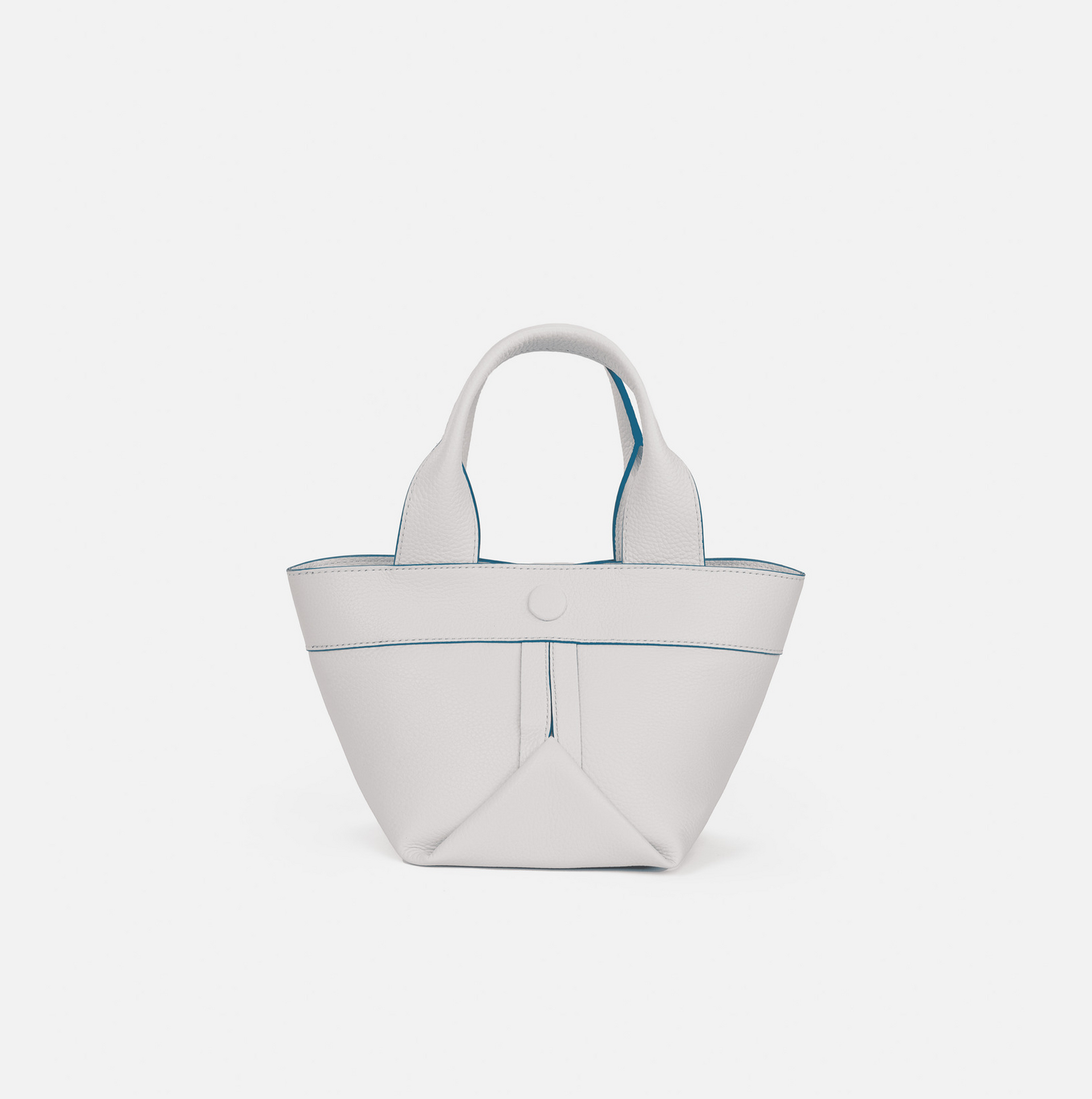 Gusset small pebble leather tote in white with cobalt blue edge paint - ro  bags