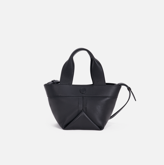 Gusset small pebble leather tote in black
