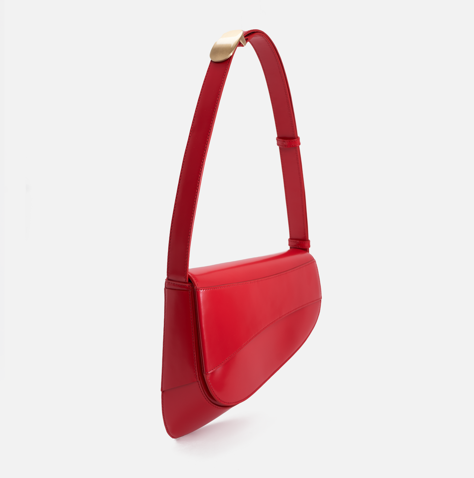 Women's Shoulder Bag Made of Grain Leather with Long Leather Shoulder Strap - Red