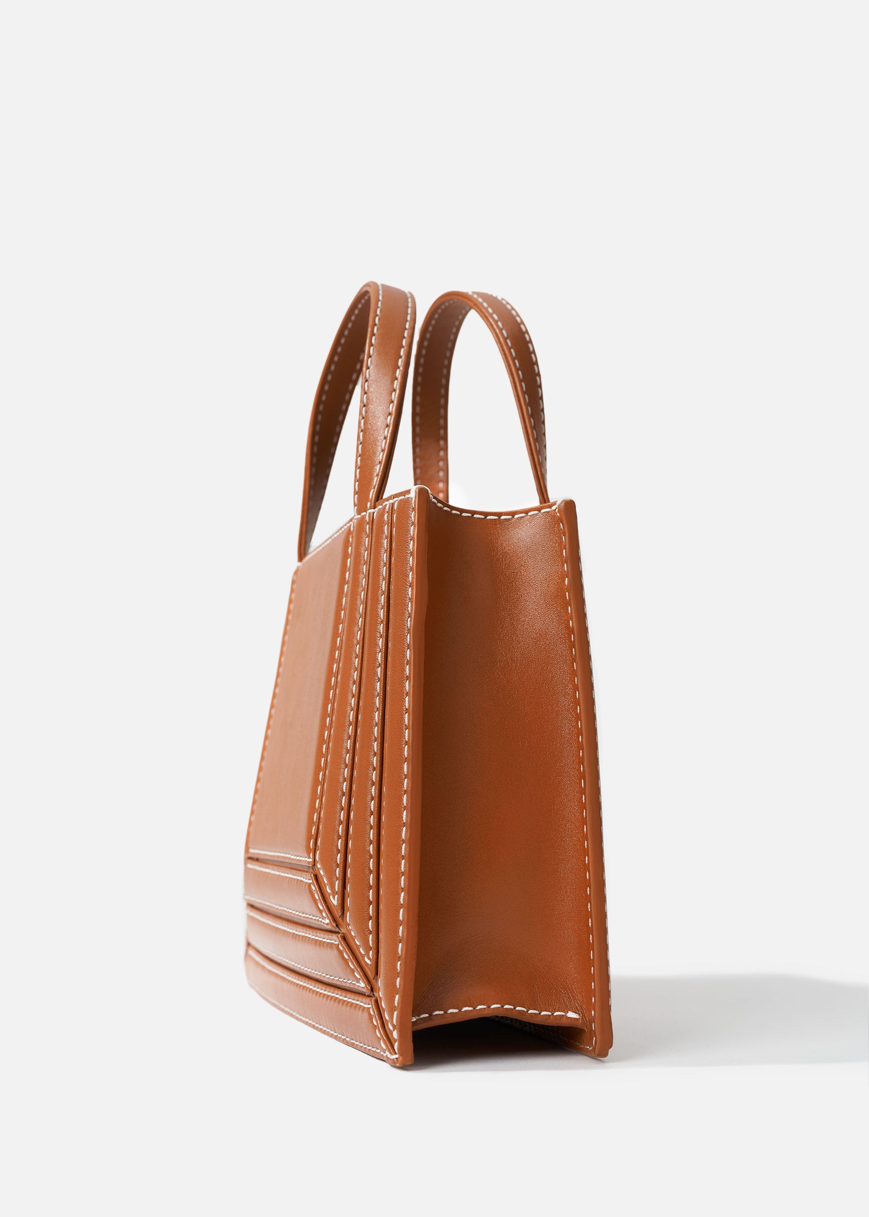 Palladian mini laramie leather double handle bag in cognac